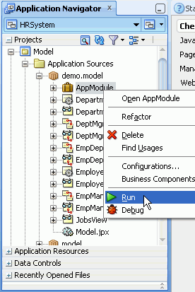App навигатор с правой клавиши мыши меню для AppModule. Run опция выбирается в меню.
